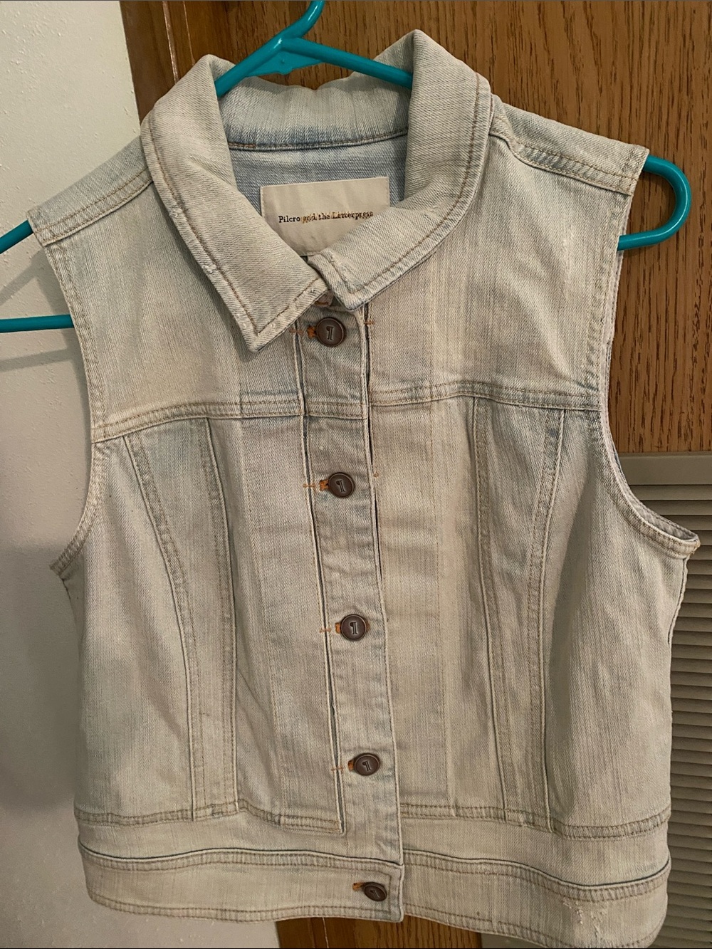 Pilcro and the Letterpress Light Blue Denim Sleeveless Button-Front Vest-Medium